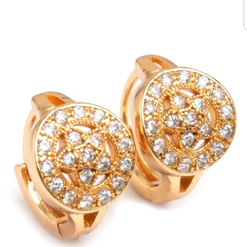 24K Gold Filled Clear C.Z Stone Hoop Earrings